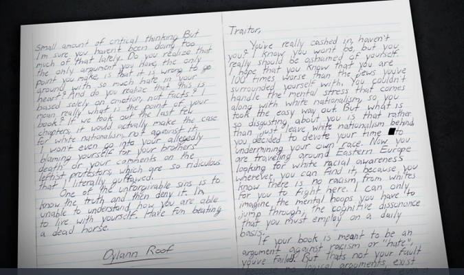 Dylann Roof Letter to Christian